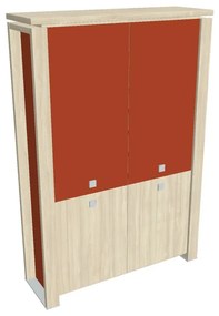 Verno+ S magas szekrény 140 x 46 x 210 cm, kombinált ajtó, akác / narancs