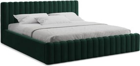 Sötétzöld kárpitozott ágyneműtartós franciaágy ágyráccsal 160x200 cm Lemi – Makamii