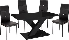 Maasix BKG Magasfényű Fekete 4 személyes étkezőszett Fekete Elvira székekkel N