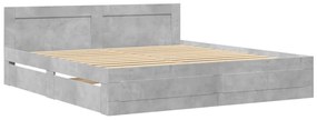 betonszürke szerelt fa ágykeret fejtámlával 200 x 200 cm
