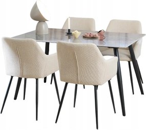 Polírozott asztal kerámia asztallappal és 4 szék karfával Bézs