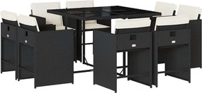 vidaXL 9 részes fekete polyrattan kerti étkezőgarnitúra párnákkal