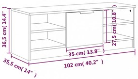 fehér szerelt fa TV-szekrény 102 x 35,5 x 36,5 cm
