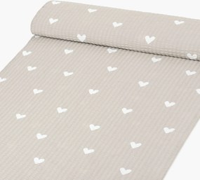 Goldea pamut krepp anyag - szívecskék, latté színű alapon 160 cm