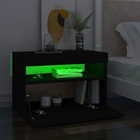 Fekete éjjeliszekrény LED-lámpákkal 60x35x40 cm szerelt fa