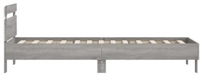 szürke sonoma színű ágykeret fejtámlával és LED-ekkel 90x190 cm