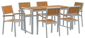 vidaXL Kert étkező szett 7 pcs Szürke Tömör Akácfa