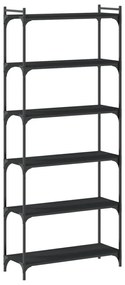 6 szintes fekete szerelt fa könyvespolc 80 x 30 x 188 cm