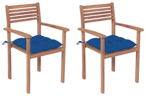 vidaXL 2 db tömör tíkfa kerti szék kék párnákkal