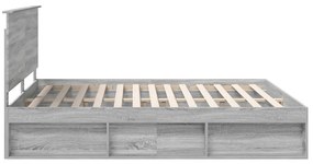 vidaXL Ágykeret fejtámlával Szürke Sonoma 200 x 200 cm Tömör fenyőfa