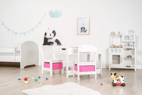Ourbaby gyerekasztal székekkel, rózsaszín dobozokkal