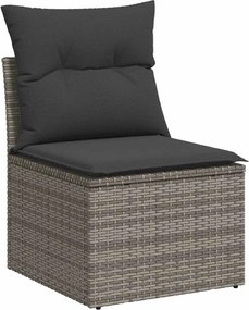 vidaXL szürke polyrattan karfa nélküli kerti kanapé párnával