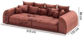 Téglavörös kordbársony kanapé 310 cm Vanessa – Ropez