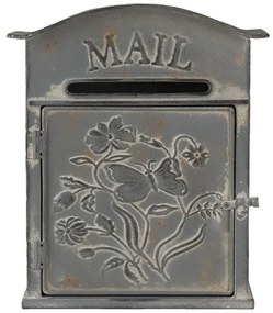 Antikolt szürke fém postaláda, lepkés, 26x10x31cm