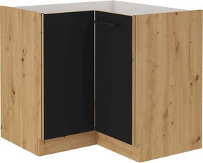 Alsó sarokszekrény, matt fekete/artisan tölgy, MONRO 90/90 DN 1F BB