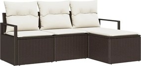 vidaXL Kanapé Szett párnával tárolóval 4 pcs Barna és Krém polirattan