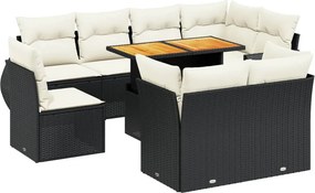 vidaXL 9 részes fekete polyrattan kerti ülőgarnitúra párnákkal