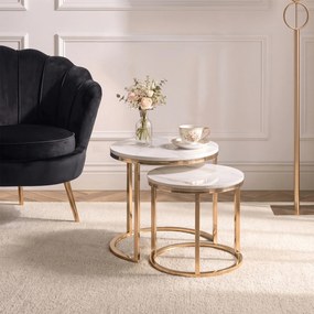 MILANO kerámia dohányzóasztal szett 45/60 cm, fehér márvány/arany