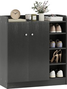 HOMCOM 2-ajtós cipőszekrény, karcsú cipőtartó állítható polcokkal 12 pár cipő számára 83x30x90 cm Fekete | Aosom
