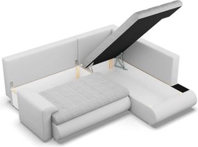 Tokio sarokkanapé, L alakú háttámlával, 2 ágyneműtartóval, fonott + műbőr, jobboldali, szürke - fehér