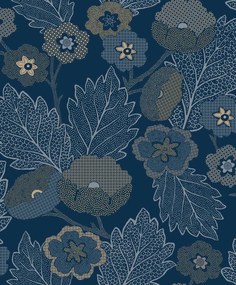 Decoprint Antibes Antibes Flora kék-okkersárga leveles vlies tapéta – AN28273