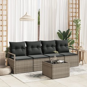 Kerti Kanapé Szett 5 pcs Szürke 55 x 55 x 37 cm polirattan