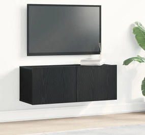 TV faliszekrények (2 db) - Fekete tölgy, 80x30x30 cm, MDF-ből készült
