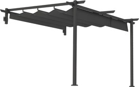 Outsunny Terasz Tető Pergola kb. 3x3m Terasz Napernyő, Alumíniumból Készült Kerti Pavilon, Fali Rögzítésű, Állítható Tetős Kerti Pavilon, Napvédő Tera