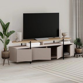 Szürke-bézs TV-állvány tölgyfa dekorral 160x48 cm Hinoa – Marckeric