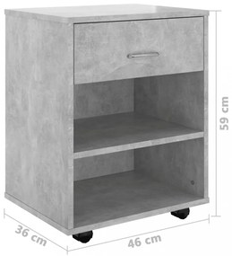 betonszürke szerelt fa kerekes szekrény 46x36x59 cm