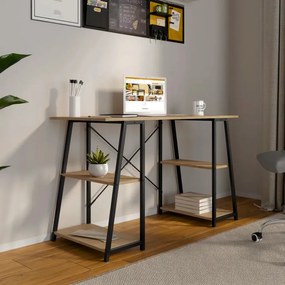 Polcos íróasztal / számítógépasztal 120×50 cm, masszív fém vázzal, fekete–aranytölgy – Intenso Home