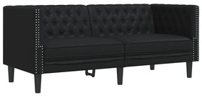 3 részes fekete műbőr Chesterfield kanapégarnitúra