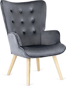 Pihenőfotel szürke színben, bársony kárpittal, lábtartóval LOZANO