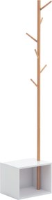 HOMCOM Kabátállvány Cipőtartó Fával Modern 6 Akasztóval Ruha és Táska Akasztására Padlóval és Tárolóval Előszobába Bambuszból és MDF-ből 40x30x180cm |
