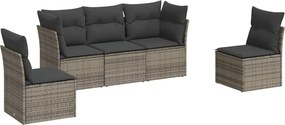 vidaXL 5 részes szürke polyrattan kerti ülőgarnitúra párnákkal