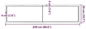 világosbarna kezelt tömör asztallap 220x50x(2-4) cm