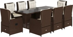vidaXL 9 részes barna polyrattan kerti étkezőgarnitúra párnákkal