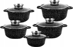 Nagy kerámia gránit edénykészlet fedővel 5db-os edénykészlet fekete