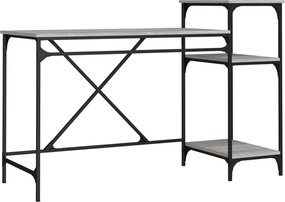 vidaXL szürke sonoma fa és vas íróasztal polcokkal 135x50x90 cm