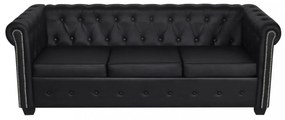 2 személyes és 3 személyes fekete műbőr Chesterfield kanapé