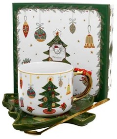 Porceláncsésze 250ml, fenyőtálcával és kanállal, dobozban, Around Christmas Tree