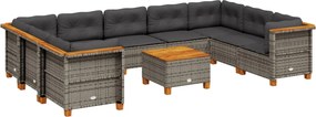 vidaXL 10 részes szürke polyrattan kerti ülőgarnitúra párnákkal