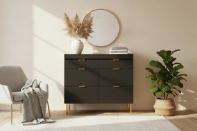 Sentia komód 105 cm, kétajtós két fiókkal - fekete / aranysárga