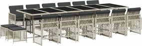 vidaXL 17 részes szürke polyrattan kerti étkezőgarnitúra párnákkal