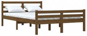 King Size mézbarna tömör fa ágykeret 150 x 200 cm