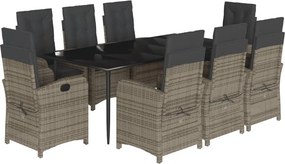 vidaXL 9 részes szürke polyrattan kerti étkezőgarnitúra párnával