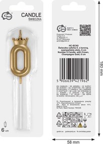 Arany Champagne Crown 0-ás számgyertya, tortagyertya 6 cm