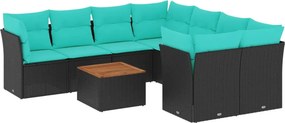 vidaXL 9 részes fekete polyrattan kerti ülőgarnitúra párnával