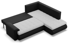Tokio sarokkanapé, L alakú háttámlával, 2 ágyneműtartóval, fonott + műbőr, jobboldali, szürke - fekete