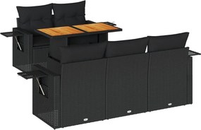 vidaXL 6 részes fekete polyrattan kerti ülőgarnitúra párnákkal